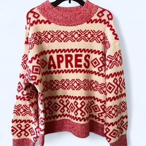 A New Day Red and Cream Apres Ski Sweater